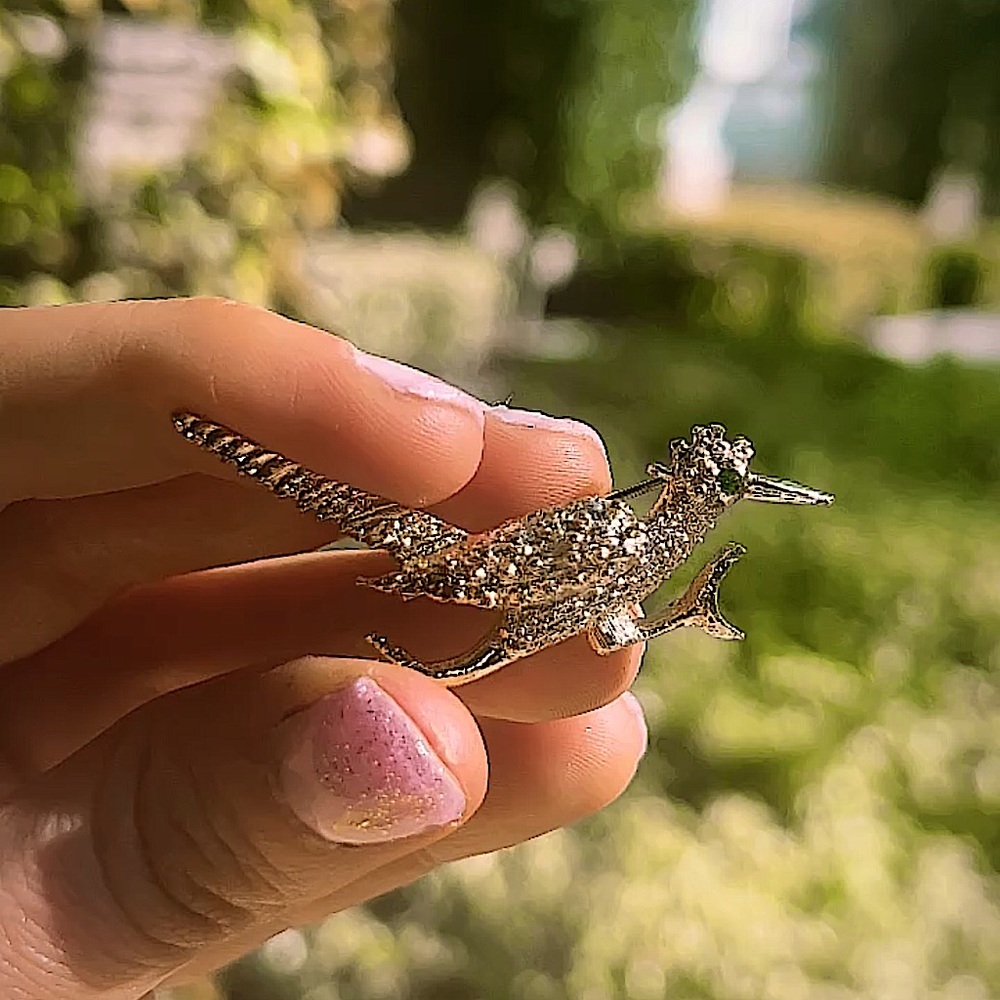 VINTAGE Roadrunner Brooch Pin with Jade Stone eye
